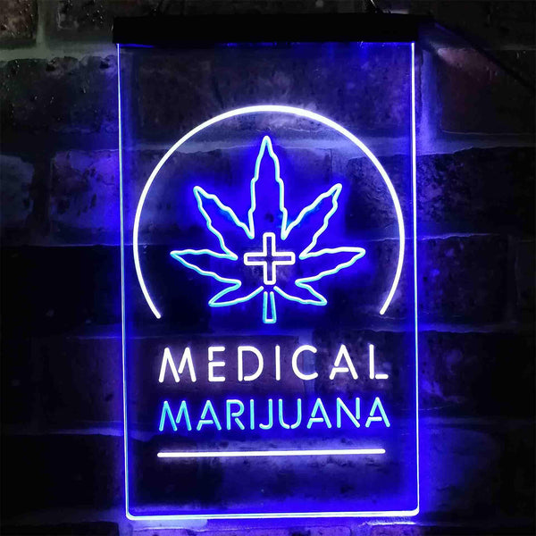 ADVPRO Medical Marijuana Cross Hemp Leaf Shop  Dual Color LED Neon Sign st6-i3932 - White & Blue
