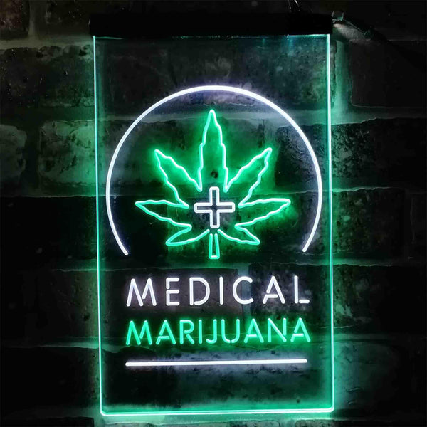 ADVPRO Medical Marijuana Cross Hemp Leaf Shop  Dual Color LED Neon Sign st6-i3932 - White & Green