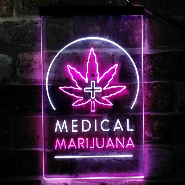 ADVPRO Medical Marijuana Cross Hemp Leaf Shop  Dual Color LED Neon Sign st6-i3932 - White & Purple