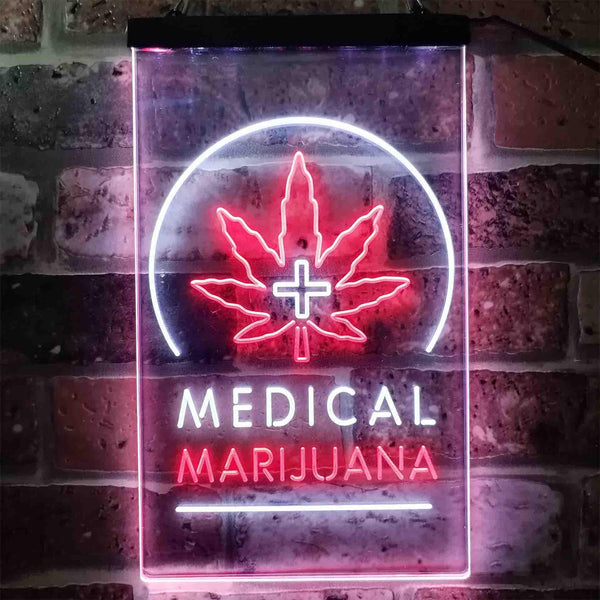 ADVPRO Medical Marijuana Cross Hemp Leaf Shop  Dual Color LED Neon Sign st6-i3932 - White & Red