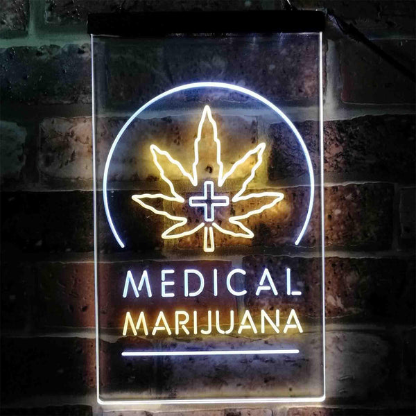 ADVPRO Medical Marijuana Cross Hemp Leaf Shop  Dual Color LED Neon Sign st6-i3932 - White & Yellow