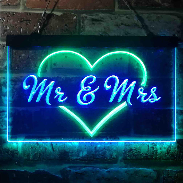 ADVPRO Mr. & Mrs. Wedding Heart Decoration Dual Color LED Neon Sign st6-i3938 - Green & Blue