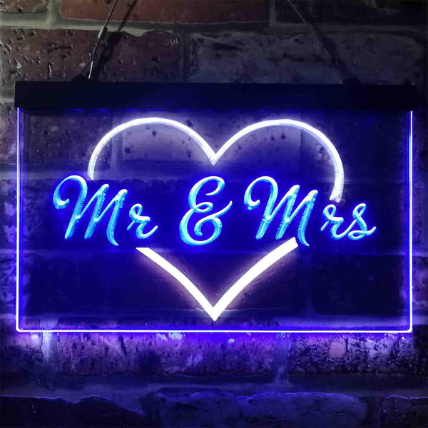 ADVPRO Mr. & Mrs. Wedding Heart Decoration Dual Color LED Neon Sign st6-i3938 - White & Blue