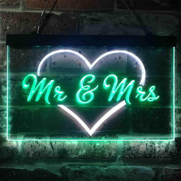 ADVPRO Mr. & Mrs. Wedding Heart Decoration Dual Color LED Neon Sign st6-i3938 - White & Green