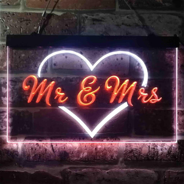 ADVPRO Mr. & Mrs. Wedding Heart Decoration Dual Color LED Neon Sign st6-i3938 - White & Orange
