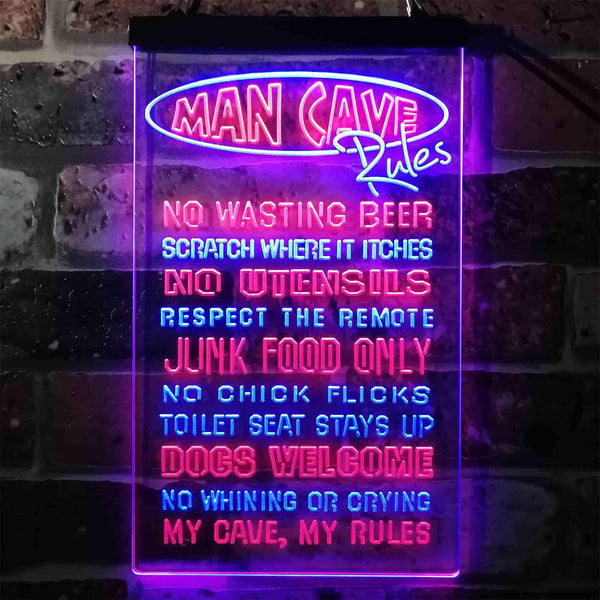 ADVPRO Man Cave Rules No Wasting Beer  Dual Color LED Neon Sign st6-i3939 - Blue & Red