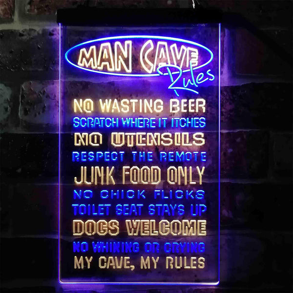 ADVPRO Man Cave Rules No Wasting Beer  Dual Color LED Neon Sign st6-i3939 - Blue & Yellow