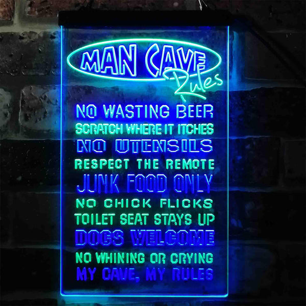 ADVPRO Man Cave Rules No Wasting Beer  Dual Color LED Neon Sign st6-i3939 - Green & Blue