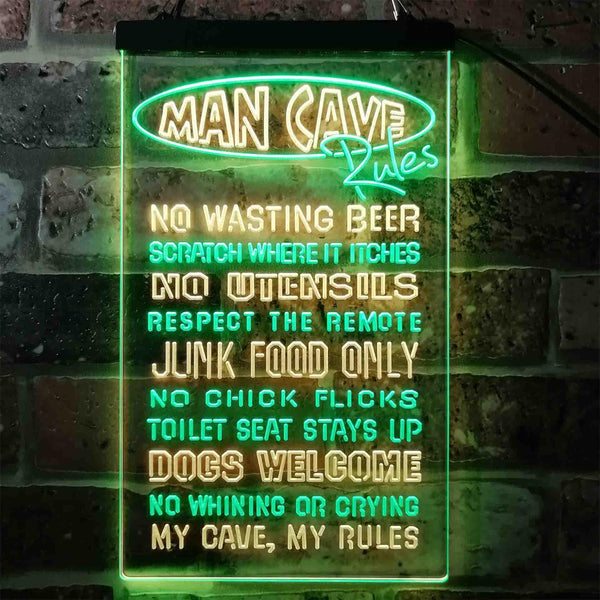 ADVPRO Man Cave Rules No Wasting Beer  Dual Color LED Neon Sign st6-i3939 - Green & Yellow