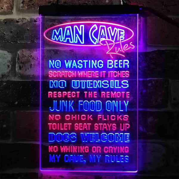 ADVPRO Man Cave Rules No Wasting Beer  Dual Color LED Neon Sign st6-i3939 - Red & Blue