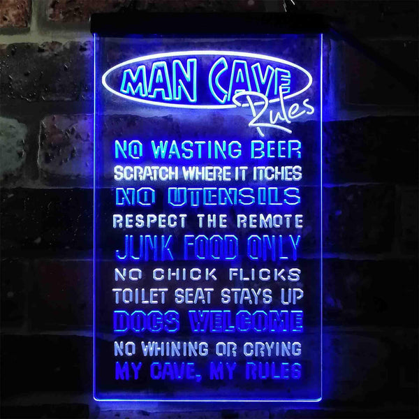 ADVPRO Man Cave Rules No Wasting Beer  Dual Color LED Neon Sign st6-i3939 - White & Blue