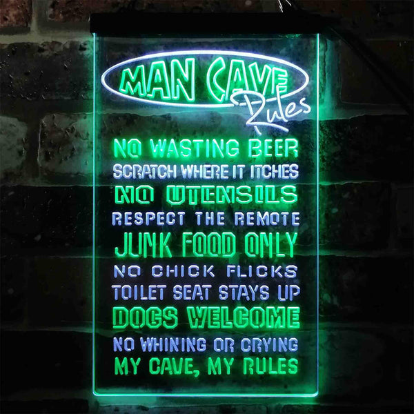 ADVPRO Man Cave Rules No Wasting Beer  Dual Color LED Neon Sign st6-i3939 - White & Green