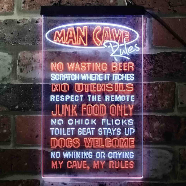 ADVPRO Man Cave Rules No Wasting Beer  Dual Color LED Neon Sign st6-i3939 - White & Orange