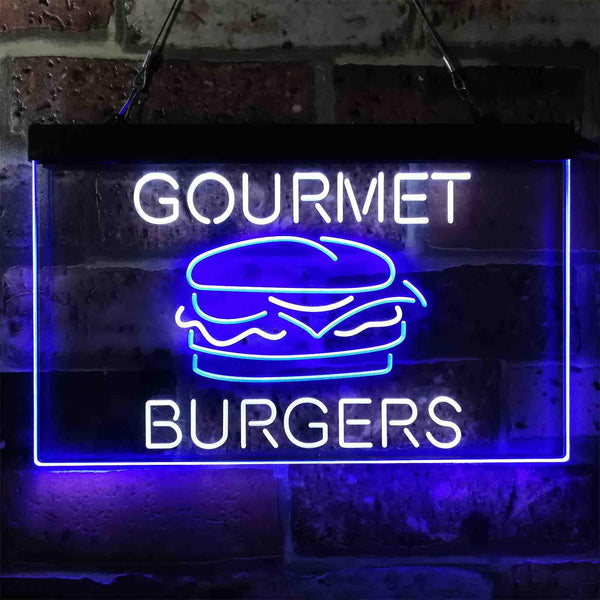 ADVPRO Gourmet Burgers Cafe Dual Color LED Neon Sign st6-i3949 - White & Blue