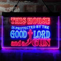 ADVPRO Humor House Protected by Good Lord and a Gun Dual Color LED Neon Sign st6-i3967 - Blue & Red