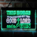 ADVPRO Humor House Protected by Good Lord and a Gun Dual Color LED Neon Sign st6-i3967 - White & Green
