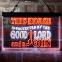 ADVPRO Humor House Protected by Good Lord and a Gun Dual Color LED Neon Sign st6-i3967 - White & Orange