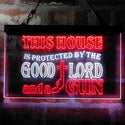 ADVPRO Humor House Protected by Good Lord and a Gun Dual Color LED Neon Sign st6-i3967 - White & Red