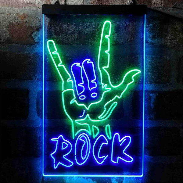 ADVPRO Rock Band Hand Signal  Dual Color LED Neon Sign st6-i3971 - Green & Blue