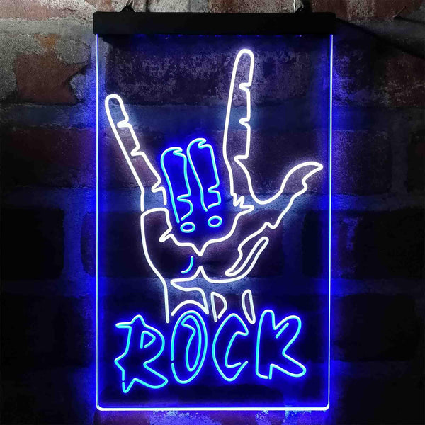 ADVPRO Rock Band Hand Signal  Dual Color LED Neon Sign st6-i3971 - White & Blue