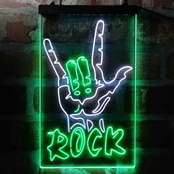 ADVPRO Rock Band Hand Signal  Dual Color LED Neon Sign st6-i3971 - White & Green