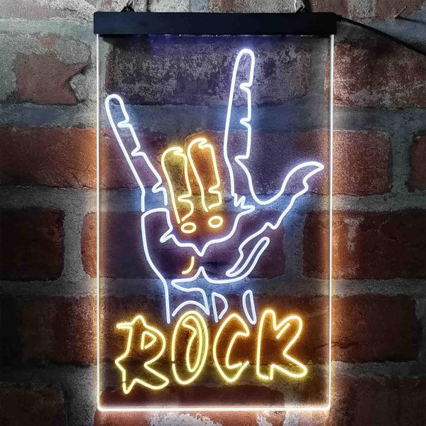 ADVPRO Rock Band Hand Signal  Dual Color LED Neon Sign st6-i3971 - White & Yellow