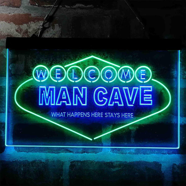 ADVPRO Man Cave Welcome What Happens Here Stays Here Dual Color LED Neon Sign st6-i3976 - Green & Blue