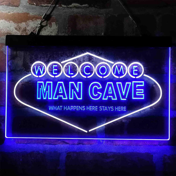 ADVPRO Man Cave Welcome What Happens Here Stays Here Dual Color LED Neon Sign st6-i3976 - White & Blue