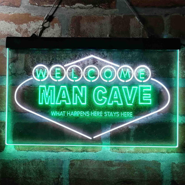 ADVPRO Man Cave Welcome What Happens Here Stays Here Dual Color LED Neon Sign st6-i3976 - White & Green