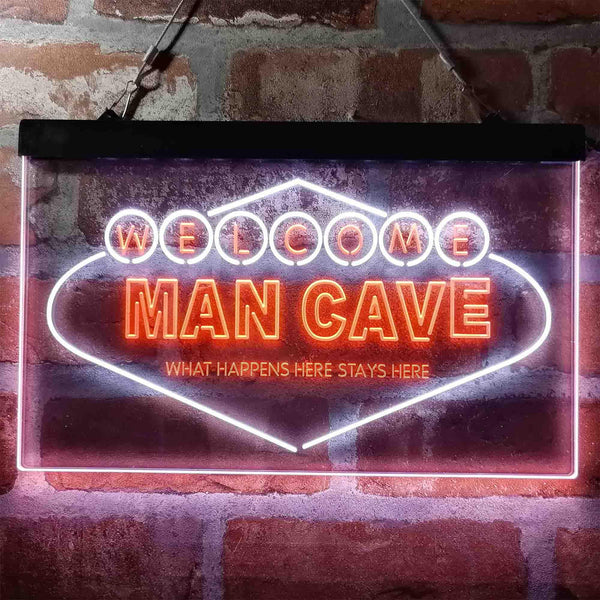 ADVPRO Man Cave Welcome What Happens Here Stays Here Dual Color LED Neon Sign st6-i3976 - White & Orange