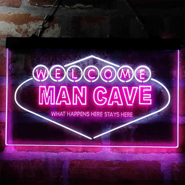 ADVPRO Man Cave Welcome What Happens Here Stays Here Dual Color LED Neon Sign st6-i3976 - White & Purple
