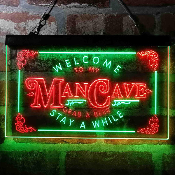 ADVPRO Welcome to My Man Cave Grab a Beer Stay a While Dual Color LED Neon Sign st6-i3979 - Green & Red