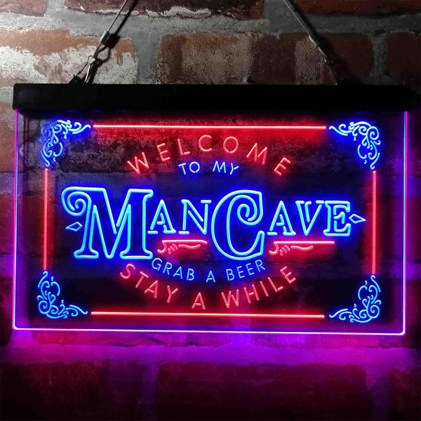 ADVPRO Welcome to My Man Cave Grab a Beer Stay a While Dual Color LED Neon Sign st6-i3979 - Red & Blue