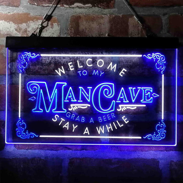 ADVPRO Welcome to My Man Cave Grab a Beer Stay a While Dual Color LED Neon Sign st6-i3979 - White & Blue