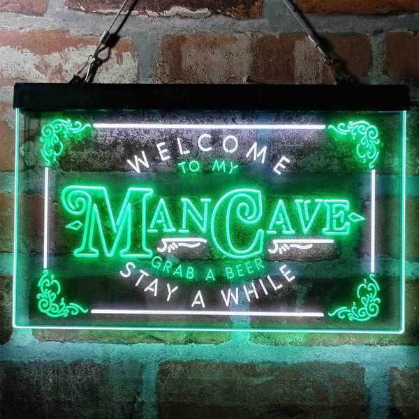 ADVPRO Welcome to My Man Cave Grab a Beer Stay a While Dual Color LED Neon Sign st6-i3979 - White & Green