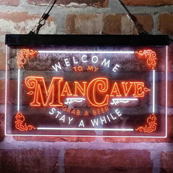 ADVPRO Welcome to My Man Cave Grab a Beer Stay a While Dual Color LED Neon Sign st6-i3979 - White & Orange