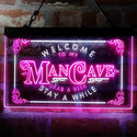 ADVPRO Welcome to My Man Cave Grab a Beer Stay a While Dual Color LED Neon Sign st6-i3979 - White & Purple