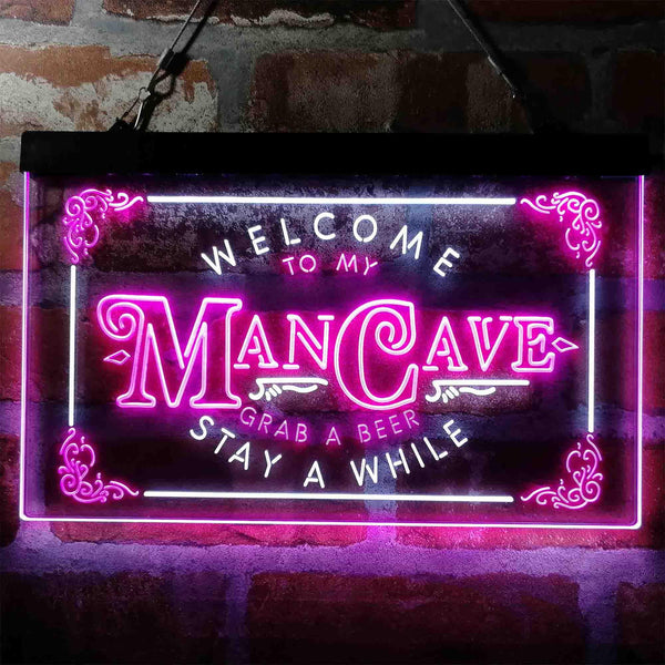 ADVPRO Welcome to My Man Cave Grab a Beer Stay a While Dual Color LED Neon Sign st6-i3979 - White & Purple