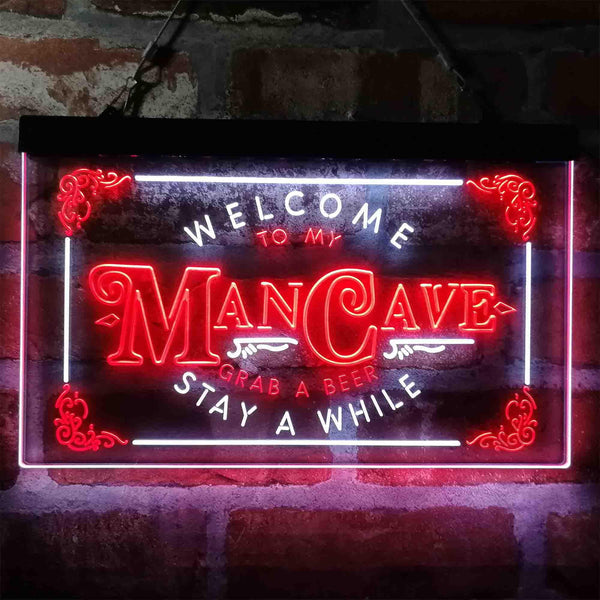 ADVPRO Welcome to My Man Cave Grab a Beer Stay a While Dual Color LED Neon Sign st6-i3979 - White & Red