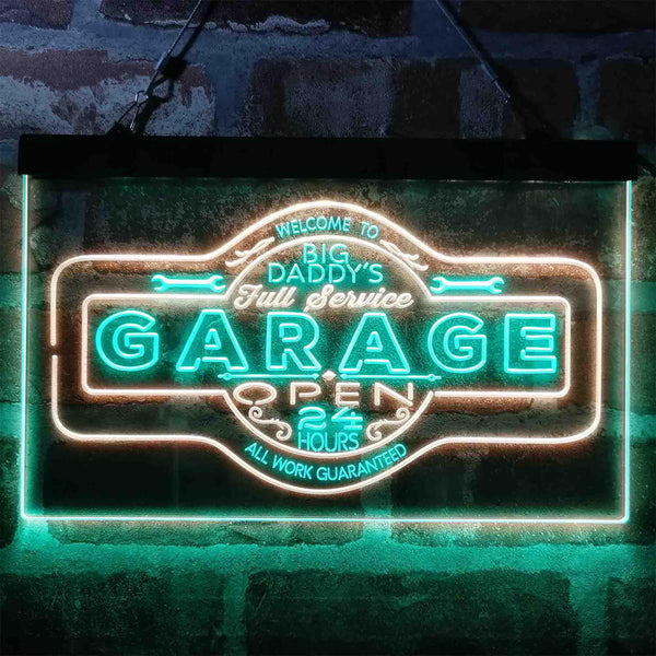 ADVPRO Big Daddy Garage Tools 24 Hours 7 Days Dual Color LED Neon Sign st6-i3985 - Green & Yellow