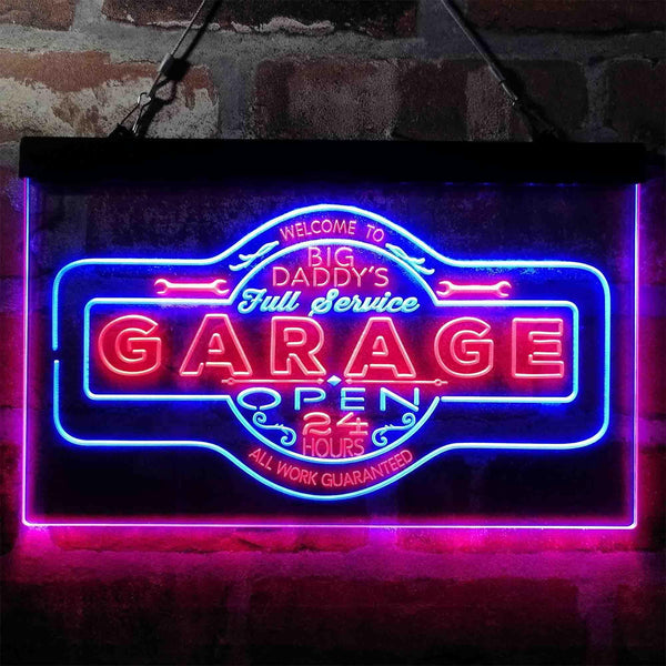 ADVPRO Big Daddy Garage Tools 24 Hours 7 Days Dual Color LED Neon Sign st6-i3985 - Red & Blue