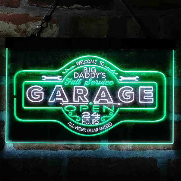 ADVPRO Big Daddy Garage Tools 24 Hours 7 Days Dual Color LED Neon Sign st6-i3985 - White & Green
