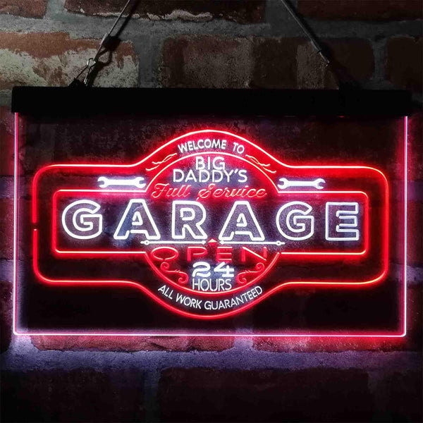 ADVPRO Big Daddy Garage Tools 24 Hours 7 Days Dual Color LED Neon Sign st6-i3985 - White & Red