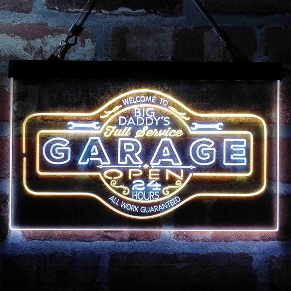 ADVPRO Big Daddy Garage Tools 24 Hours 7 Days Dual Color LED Neon Sign st6-i3985 - White & Yellow