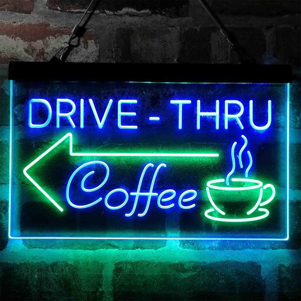 ADVPRO Drive Thru Coffee Shop Arrow Left Dual Color LED Neon Sign st6-i3997 - Green & Blue