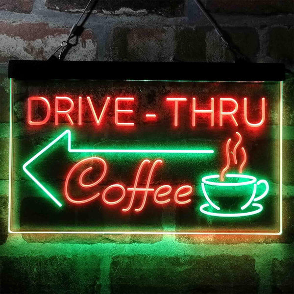 ADVPRO Drive Thru Coffee Shop Arrow Left Dual Color LED Neon Sign st6-i3997 - Green & Red