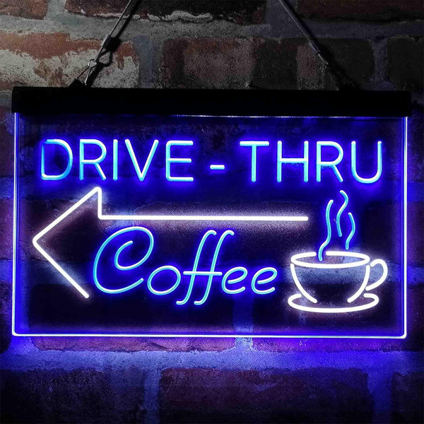 ADVPRO Drive Thru Coffee Shop Arrow Left Dual Color LED Neon Sign st6-i3997 - White & Blue