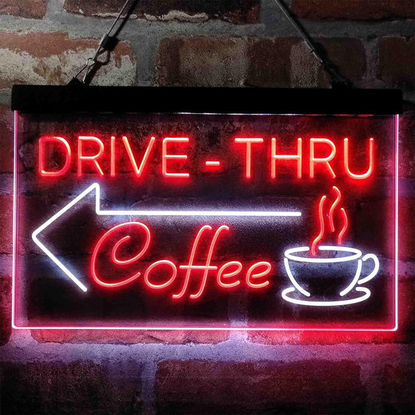 ADVPRO Drive Thru Coffee Shop Arrow Left Dual Color LED Neon Sign st6-i3997 - White & Red