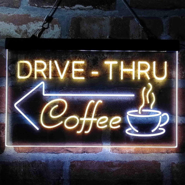 ADVPRO Drive Thru Coffee Shop Arrow Left Dual Color LED Neon Sign st6-i3997 - White & Yellow