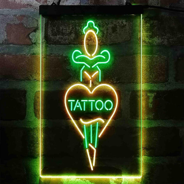 ADVPRO Tattoo Sword Heart Man Cave  Dual Color LED Neon Sign st6-i4007 - Green & Yellow